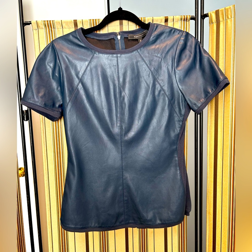 BCBG Vegan leather top